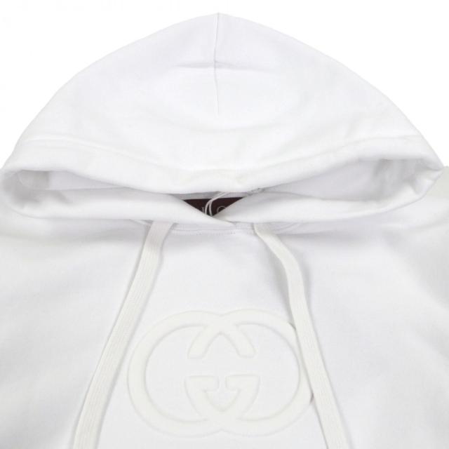 未使用品▼GUCCI グッチ 2025年製 837930 コットン100% エンボスダブルG プルオーバー パーカー ホワイト S イタリア製 正規品 メンズ_1
