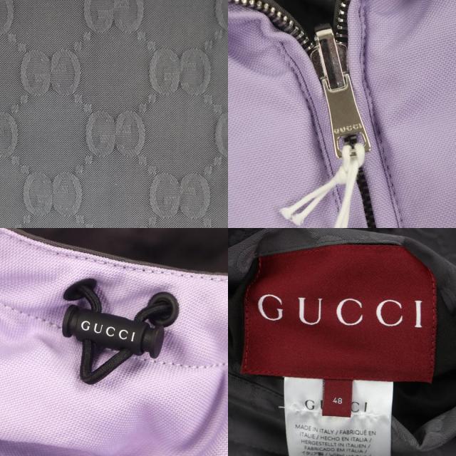美品▼GUCCI グッチ 795697 GG柄 ロゴ刺繍 リバーシブル フーデッド 中綿入り ジップアップ ナイロンジャケット 48 ハンガー付き 正規品_7