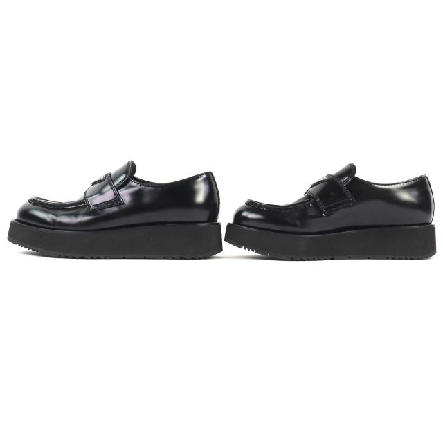 美品△PRADA プラダ 2DG147 トライアングルロゴ 三角プレート ブラッシュドレザー ローファー 厚底 ブラック 6.5 イタリア製 メンズ_1