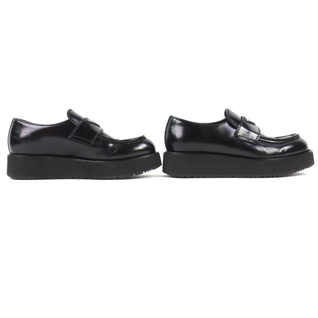 美品△PRADA プラダ 2DG147 トライアングルロゴ 三角プレート ブラッシュドレザー ローファー 厚底 ブラック 6.5 イタリア製 メンズ_2