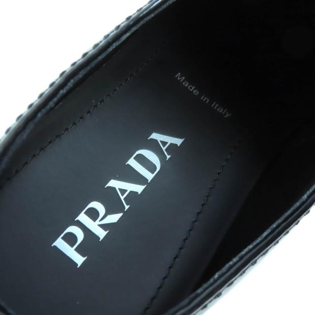 美品△PRADA プラダ 2DG147 トライアングルロゴ 三角プレート ブラッシュドレザー ローファー 厚底 ブラック 6.5 イタリア製 メンズ_8