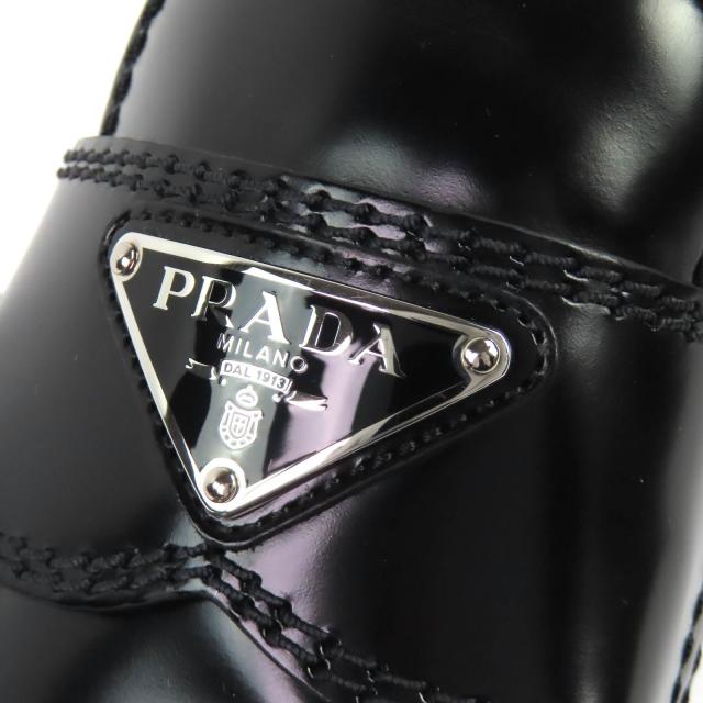 美品△PRADA プラダ 2DG147 トライアングルロゴ 三角プレート ブラッシュドレザー ローファー 厚底 ブラック 6.5 イタリア製 メンズ_7