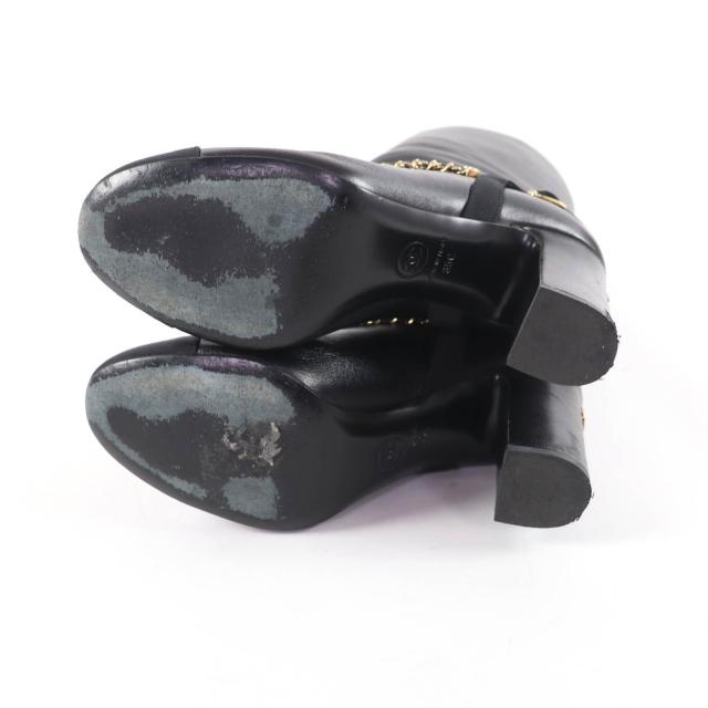 美品★CHANEL シャネル 23A G45096 ココマーク チェーン装飾 チャンキーヒール レザー ロングブーツ ブラック ゴールド金具 35 伊製_6