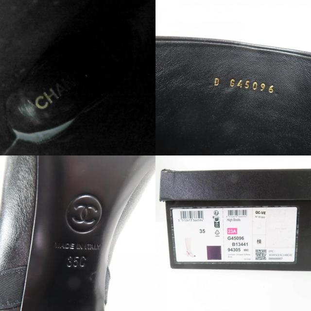美品★CHANEL シャネル 23A G45096 ココマーク チェーン装飾 チャンキーヒール レザー ロングブーツ ブラック ゴールド金具 35 伊製_8