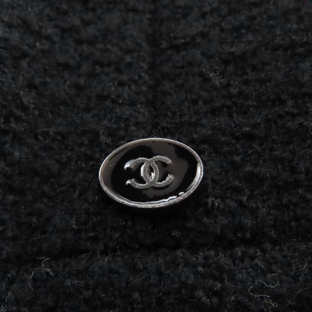 極美品★CHANEL シャネル P50309 ウール100％ ココプレート付 ツイード 膝丈 フレアスカート ブラック 40 フランス製 正規品 レディース_6