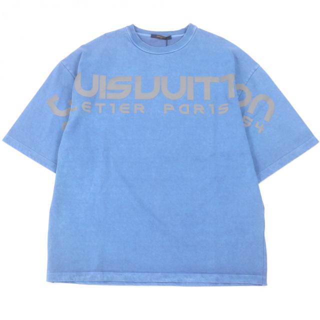 未使用品□LOUIS VUITTON ルイヴィトン ウォッシュ加工 リフレクトプリント オーバーサイズ 半袖Ｔシャツ ブルー M イタリア製 正規品