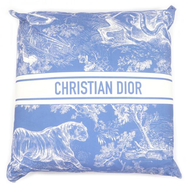 極美品□Christian Dior クリスチャンディオール HYP02RCO0U ディオリビエラ リネン混 クッション ブルー フランス製 レディース 45,045円