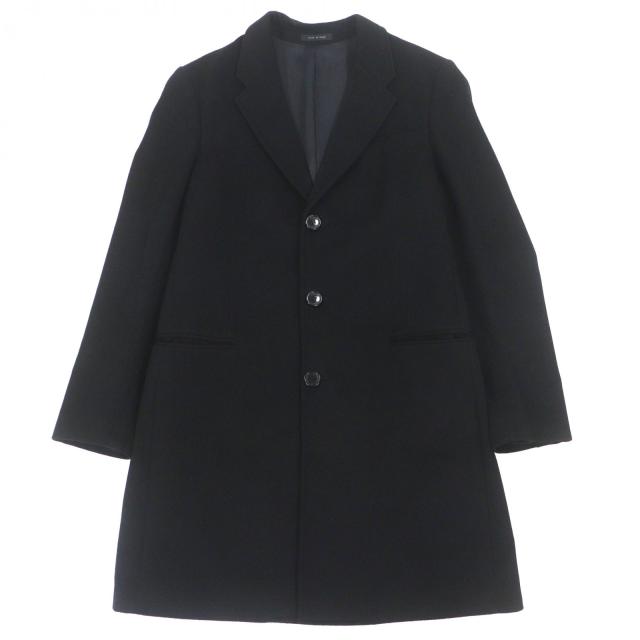 美品▼EMPORIO ARMANI エンポリオ アルマーニ SEAN LINE カシミヤ100% シングル チェスターコート ブラック 50 イタリア製 正規品 メンズ