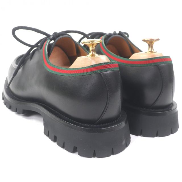 未使用品□GUCCI グッチ 643721 レザー ウェブストライプ チロリアンシューズ デッキシューズ ブラック 7 箱・保存袋付き イタリア製