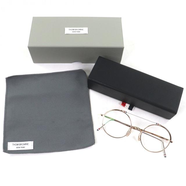 美品▼THOM BROWNE トムブラウン TBX910-49-01 ツーブリッジ メガネ 眼鏡 アイウェア ゴールド シルバー 49□20-140 箱・ケース付 メンズ