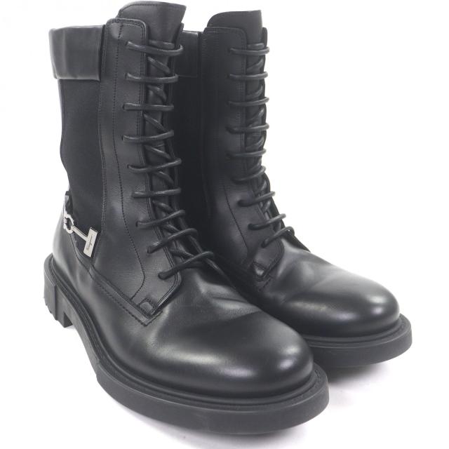 美品□Salvatore Ferragamo サルヴァトーレフェラガモ レザー ガンチーニ シルバー金具 レースアップ アンクルブーツ 黒 8.5 イタリア製_1