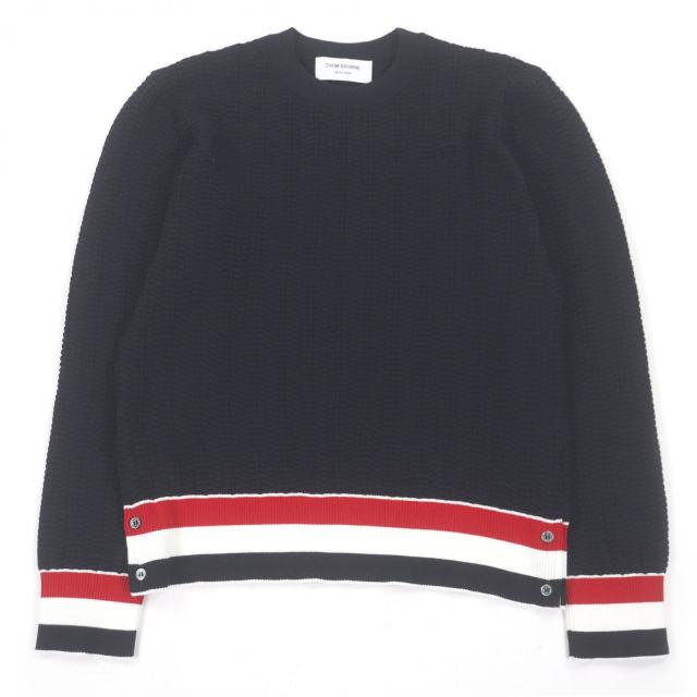 未使用品□THOM BROWNE トムブラウン MKA384A-Y3009415 トリコロール プルオーバー セーター ネイビー 2 イタリア製 正規品 メンズ