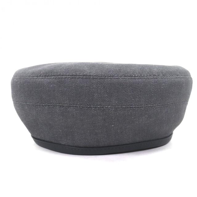 未使用品▼HERMES エルメス コットン100% サントノーレ セリエボタン パイピング部分カウレザー ベレー帽 グレー 59 保存袋付き 正規品_6