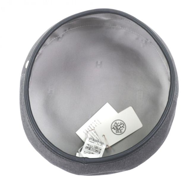 未使用品▼HERMES エルメス コットン100% サントノーレ セリエボタン パイピング部分カウレザー ベレー帽 グレー 59 保存袋付き 正規品_7