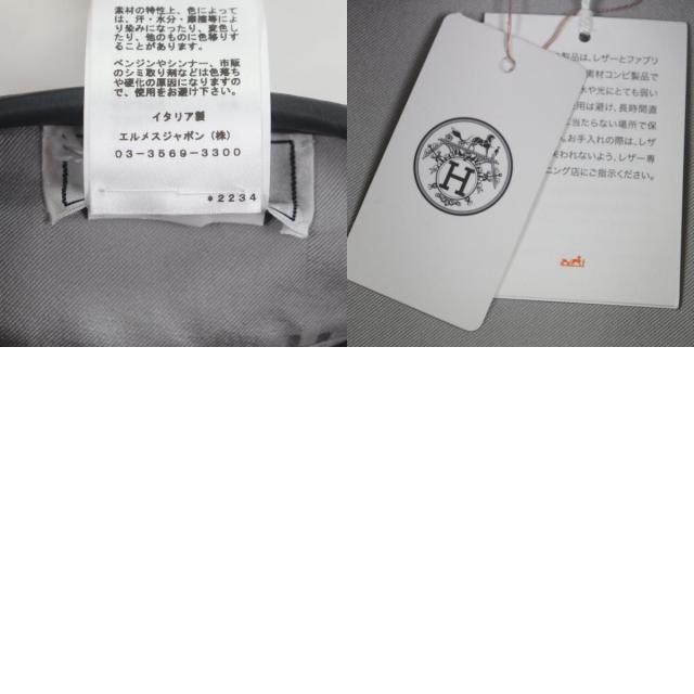 未使用品▼HERMES エルメス コットン100% サントノーレ セリエボタン パイピング部分カウレザー ベレー帽 グレー 59 保存袋付き 正規品_9