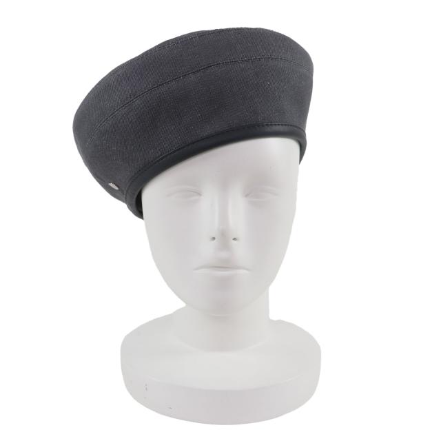 未使用品▼HERMES エルメス コットン100% サントノーレ セリエボタン パイピング部分カウレザー ベレー帽 グレー 59 保存袋付き 正規品_2