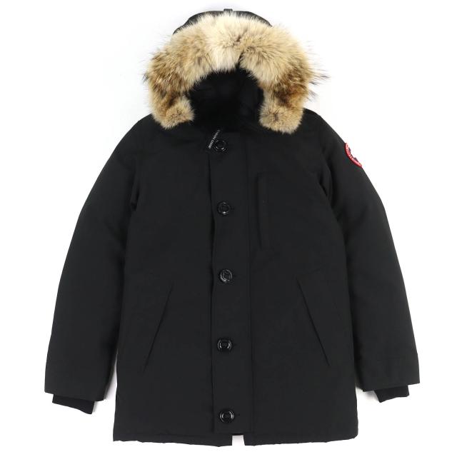 極美品△CANADA GOOSE カナダグース 3438JM JASPER PARKA ジャスパー ロゴワッペン ファー・フード付き ダウンジャケット 黒 S 正規品
