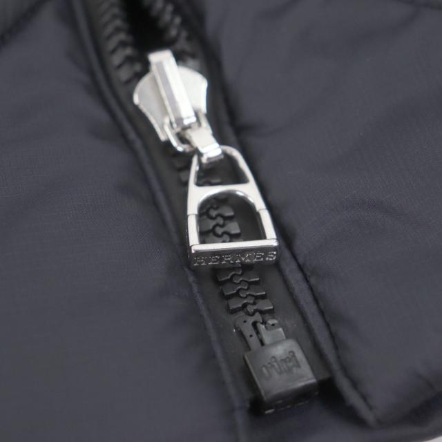 極美品▼HERMES エルメス 襟カシミヤ100% リバーシブル 中綿入り キルティング ZIPUP ダウンベスト ブラック M 日本サイズS相当 メンズ_5