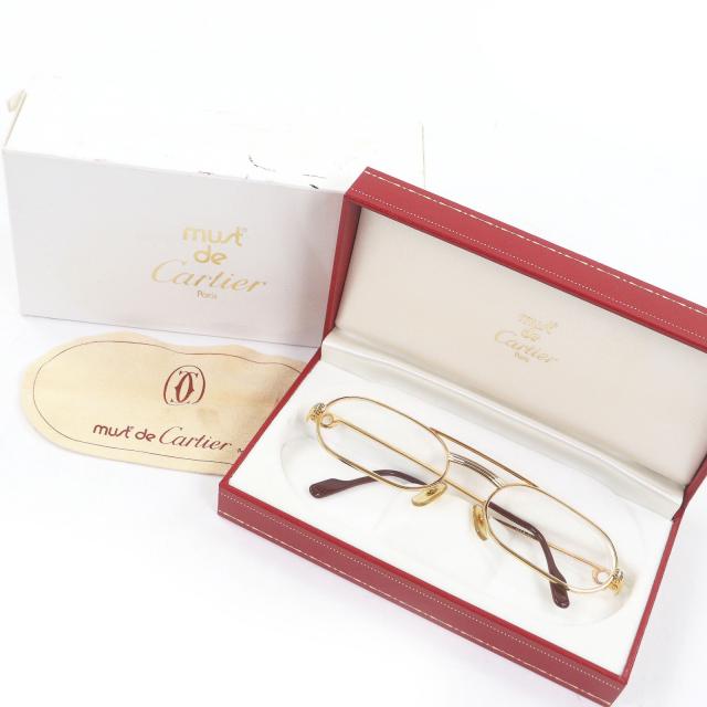 美品□Cartier カルティエ ヴィンテージ ツーブリッジ トリニティ オーバル メガネ 眼鏡 アイウェア ゴールド ボルドー 55□20 度入 仏製