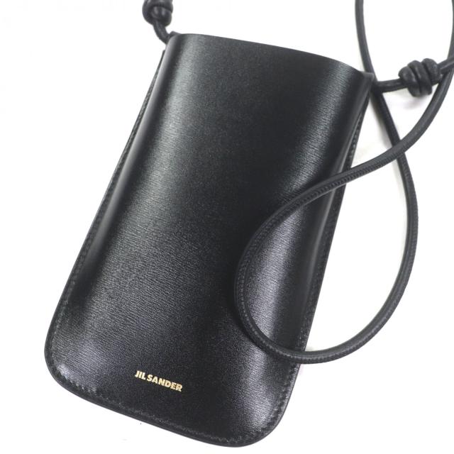 極美品▼JIL SANDER ジルサンダー GIRO PHONE CASE レザー ロゴプリント ショルダー 携帯ケース ブラック イタリア製 メンズ レディース