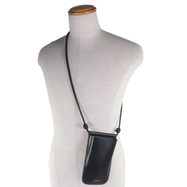 極美品▼JIL SANDER ジルサンダー GIRO PHONE CASE レザー ロゴプリント ショルダー 携帯ケース ブラック イタリア製 メンズ レディース_1