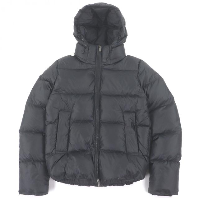 美品□Pyrenex ピレネックス CHALON ロゴワッペン フーデッド ダウンジャケット パファージャケット ブラック S ブルガリア製 正規品