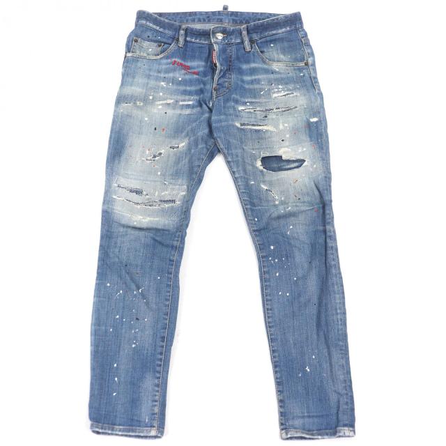 【ドンドン見直し】良品□DSQUARED2 ディースクエアード 22SS S71LB1029 Skater Jean クラッシュ加工 デニムパンツ ブルー 44 正規品