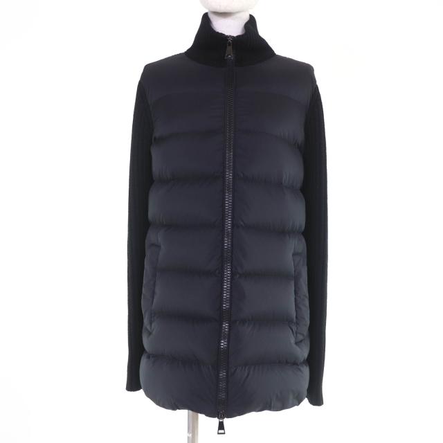 美品☆MONCLER モンクレール 2021年製 CARDIGAN ロゴワッペン付 ウールニット切替 ダウンジャケット ブラック M 正規品 レディース