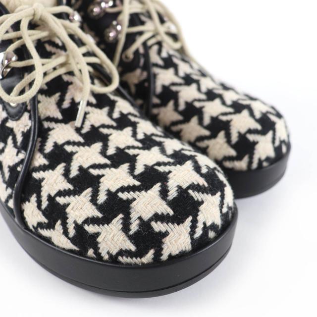 未使用品☆GUCCI グッチ 591039 千鳥格子 ハウンドトゥース レザー使い ボア ショートブーツ ブラック ホワイト 37 伊製 レディース_7