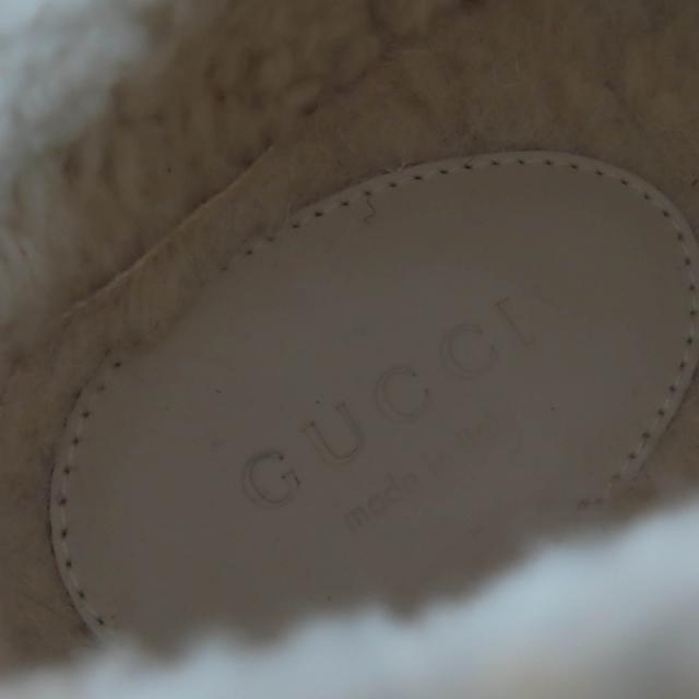 未使用品☆GUCCI グッチ 591039 千鳥格子 ハウンドトゥース レザー使い ボア ショートブーツ ブラック ホワイト 37 伊製 レディース_8
