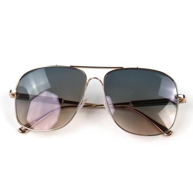 美品△TOM FORD トムフォード TF669 28B Jude ジュード ツーブリッジ サングラス ゴールド ブラック 60□15 145 箱・ケース付き 伊製