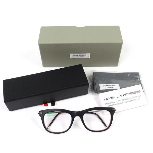極美品△THOM BROWNE トムブラウン TB-712-A-BLK-GLD-5 スクエア メガネ アイウェア トリコロール マッドブラック ゴールド 52□21-141