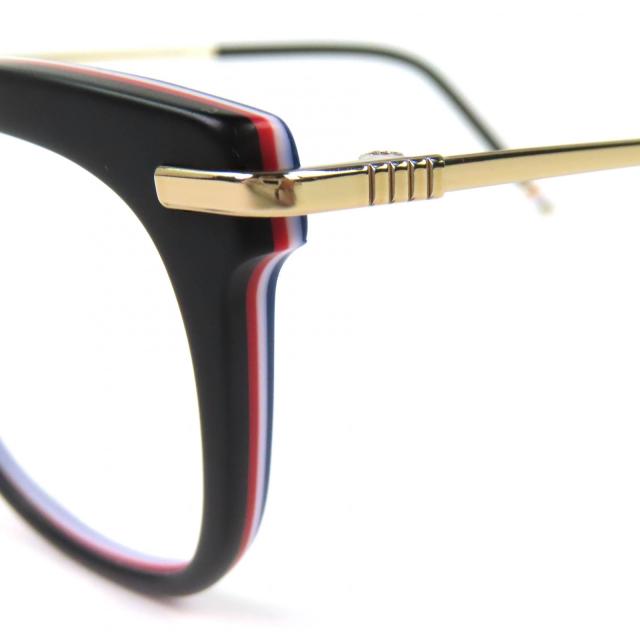 極美品△THOM BROWNE トムブラウン TB-712-A-BLK-GLD-5 スクエア メガネ アイウェア トリコロール マッドブラック ゴールド 52□21-141