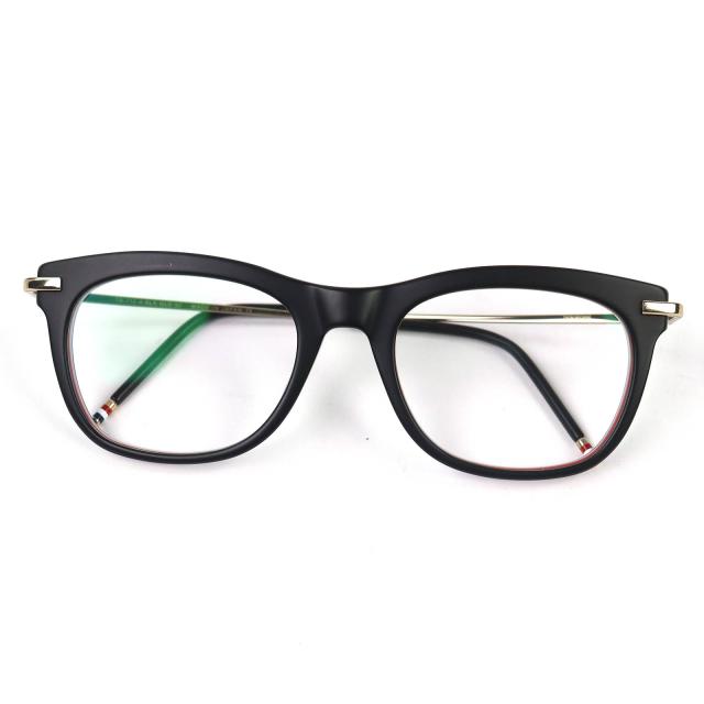 極美品△THOM BROWNE トムブラウン TB-712-A-BLK-GLD-5 スクエア メガネ アイウェア トリコロール マッドブラック ゴールド 52□21-141