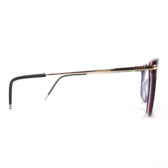 極美品△THOM BROWNE トムブラウン TB-712-A-BLK-GLD-5 スクエア メガネ アイウェア トリコロール マッドブラック ゴールド 52□21-141