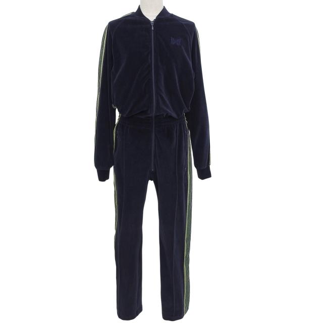 美品▲Needles ニードルス LQ537 TRACK JUMP SUIT CITYSHOP別注 ロゴ刺繍 ベロア オールインワン ネイビー XS 日本製 正規品 レディース