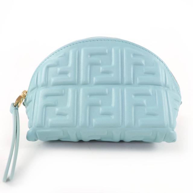 未使用品☆FENDI フェンディ 8N208 バケットポーチ スモール FFモチーフエンボス ナッパレザー ポーチ ブルー 箱・保存袋付 伊製