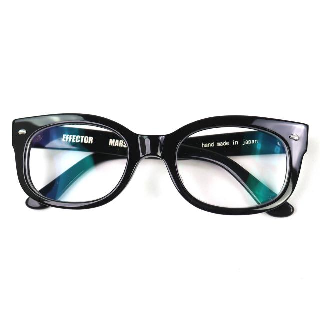 美品△EFFECTOR エフェクター MARS マーズ スクエア メガネ 眼鏡 アイウェア 黒縁 ブラック シルバー 度入り 日本製 メンズ オススメ◎