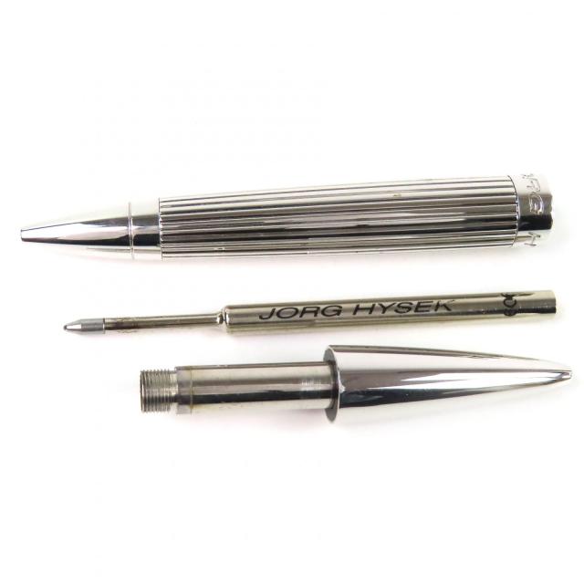 極美品△JORG HYSEK ヨルグ イゼック クロコダイルレザーケース付き ロゴ刻印 ツイスト式 ボールペン シルバー レッド メンズ 筆記確認済_3