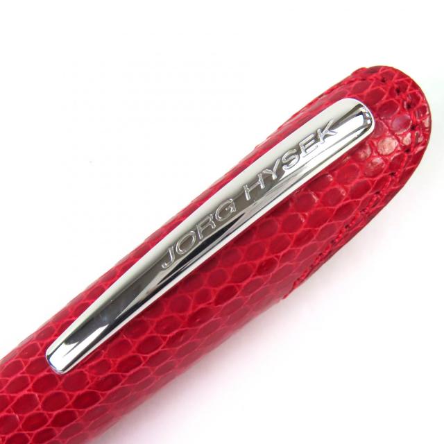 極美品△JORG HYSEK ヨルグ イゼック クロコダイルレザーケース付き ロゴ刻印 ツイスト式 ボールペン シルバー レッド メンズ 筆記確認済_7
