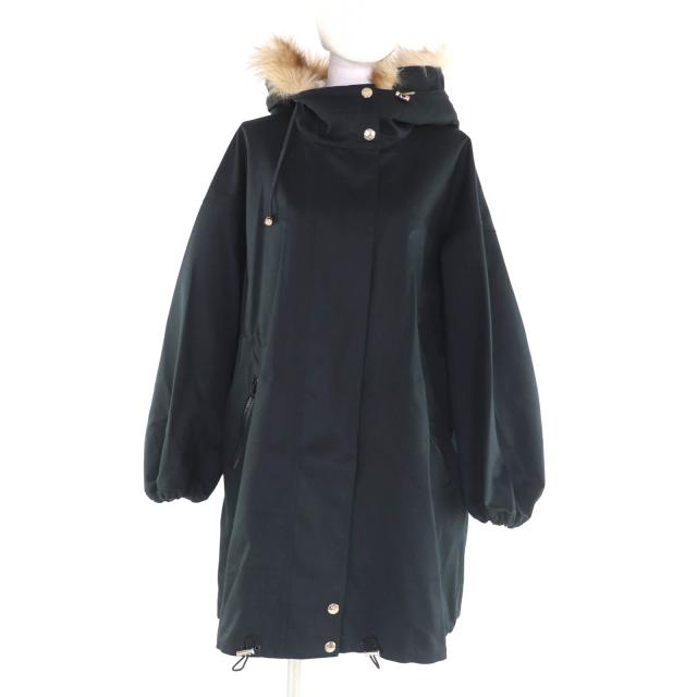 美品★Mackintosh マッキントッシュ L222HI1021COTI フェイクファー・フード付 ゴム引き コート ブラック 8 日本製 正規品 レディース