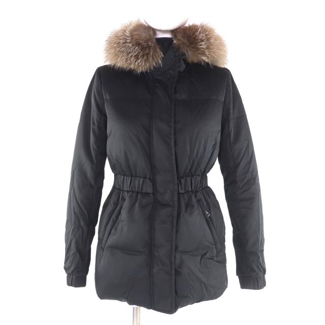 美品★MONCLER モンクレール FATSIALFUR ブルーフロストFOXファー・ロゴワッペン付 ダウンジャケット ブラック 00 国内正規品 レディース
