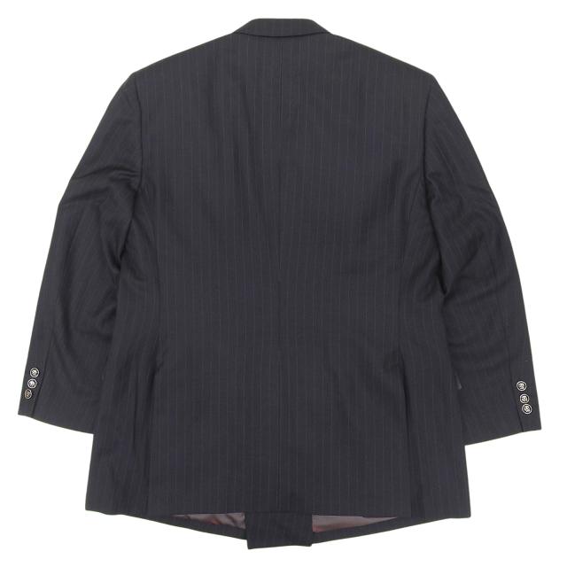 美品▲Dunhill ダンヒル ストライプ柄 エンブレムボタン付 ダブルブレスト ブレザー テーラードジャケット ネイビー Lサイズ相当 メンズ_1