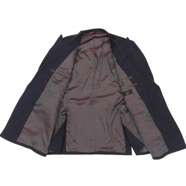 美品▲Dunhill ダンヒル ストライプ柄 エンブレムボタン付 ダブルブレスト ブレザー テーラードジャケット ネイビー Lサイズ相当 メンズ_2