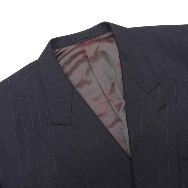 美品▲Dunhill ダンヒル ストライプ柄 エンブレムボタン付 ダブルブレスト ブレザー テーラードジャケット ネイビー Lサイズ相当 メンズ_3