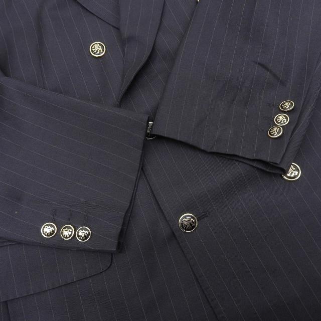美品▲Dunhill ダンヒル ストライプ柄 エンブレムボタン付 ダブルブレスト ブレザー テーラードジャケット ネイビー Lサイズ相当 メンズ_4