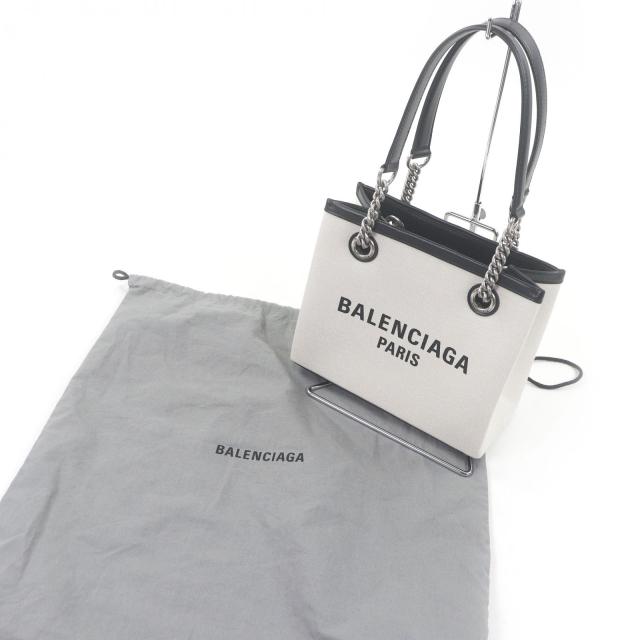 極美品□BALENCIAGA バレンシアガ 759941 DUTY FREE TOTE S キャンバス レザー チェーンショルダー ハンドバッグ ライトベージュ 伊製_1