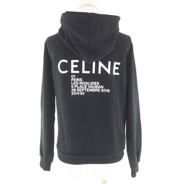 美品★CELINE セリーヌ 2Y006632E コットン100％ エディ期 バックロゴ プルオーバー パーカー ブラック S 日本製 正規品 レディース