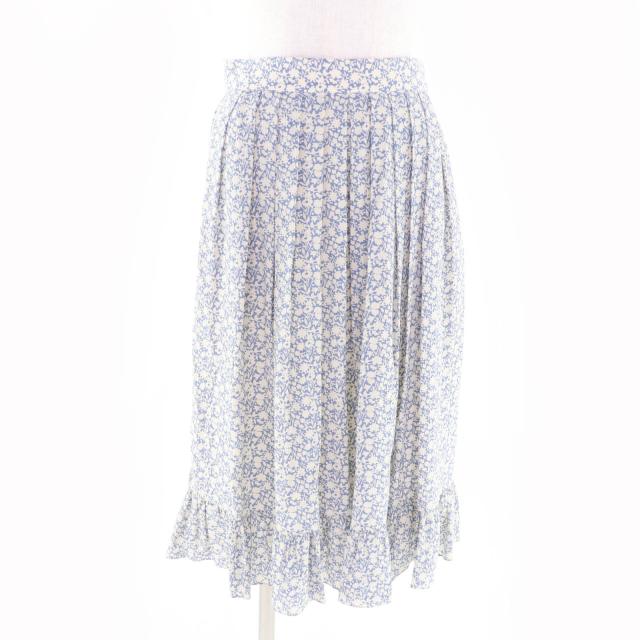 極美品★CELINE セリーヌ 2J264757L シルク100％ エディ期 フローラルプリント フレアスカート ライトブルー オフホワイト 38 正規品
