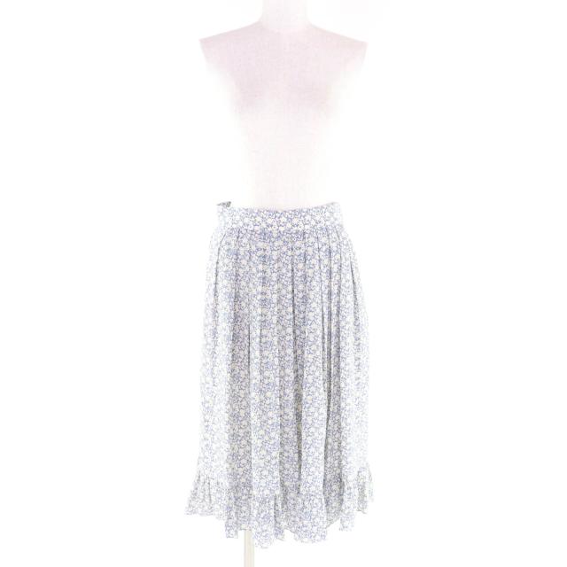 極美品★CELINE セリーヌ 2J264757L シルク100％ エディ期 フローラルプリント フレアスカート ライトブルー オフホワイト 38 正規品_1